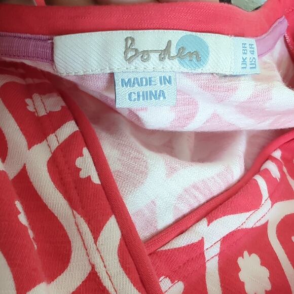 Boden Womens Casual Dress Printed Red Geometric Faux Wrap Summer Sheath US 4 - Picture 3 of 4